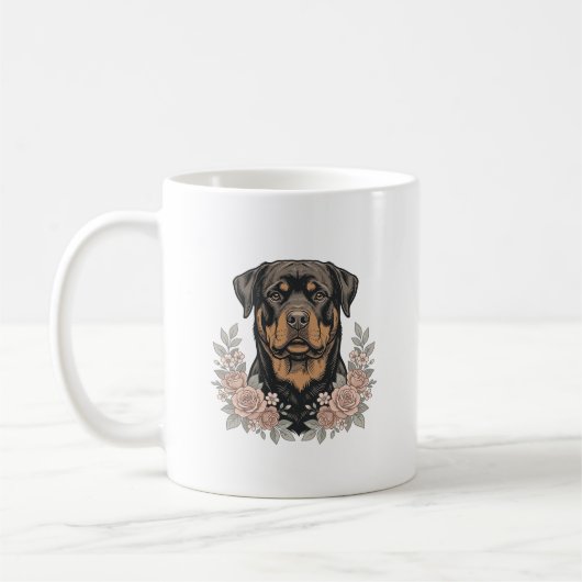 Mug Conception de chemise de portrait floral Rottweile (Gauche)