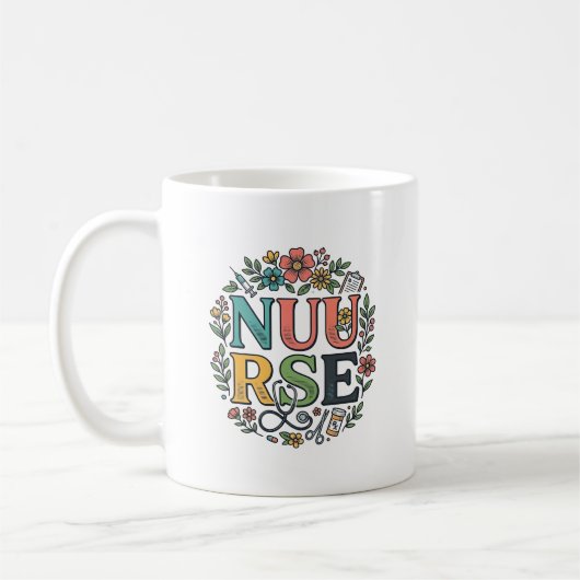 Mug Conception de chemise d'infirmière florale Art méd (Gauche)