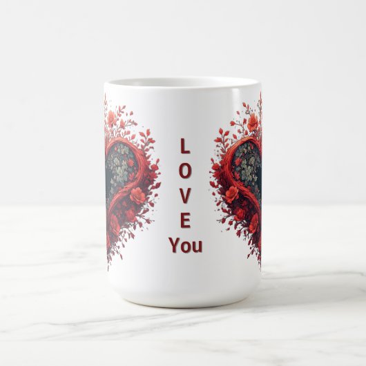 Mug Conception de cœur floral rouge avec des fleurs ép (Centre)