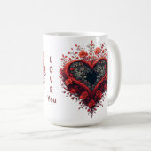 Mug Conception de cœur floral rouge avec des fleurs ép (Devant droit)