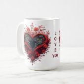 Mug Conception de cœur floral rouge avec des fleurs ép (Devant gauche)