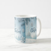 Mug Conception de cristal de neige de Noël bleu doux e (Devant droit)