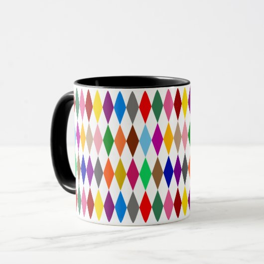 Mug Conception de diamants Harlequin colorés Blanc (Devant gauche)