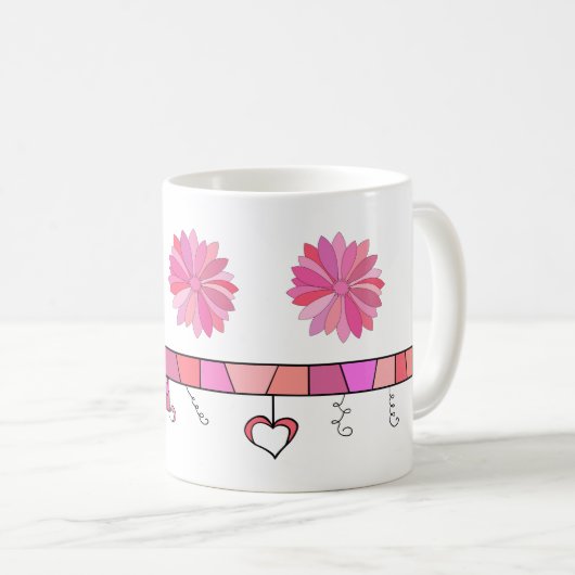 Mug Conception de griffonnage aux nuances du rose avec (Devant droit)