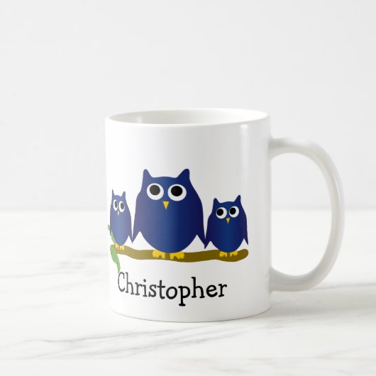 Mug Conception de hiboux bleus personnalisés (Droite)