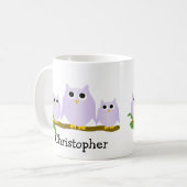 Mug Conception de hiboux lilas personnalisée (Devant gauche)