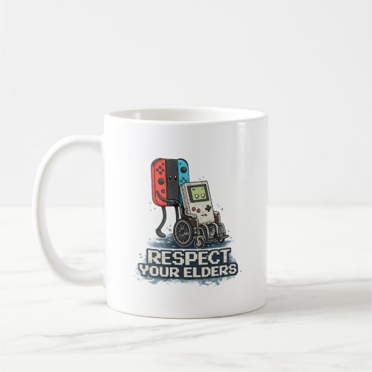 Mug Conception de jeu vidéo rétro Respectez vos aînés (Gauche)