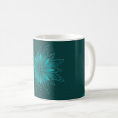 Mug Conception de mandala à feuilles sarcelles sur fon (Devant droit)