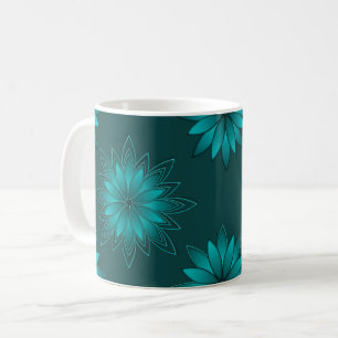 Mug Conception de mandala à feuilles sarcelles sur fon