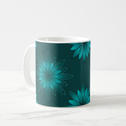 Mug Conception de mandala à feuilles sarcelles sur fon (Devant gauche)