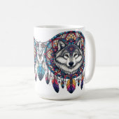 Mug Conception de Mandala de Loup avec Attrape-Rêves e (Devant droit)