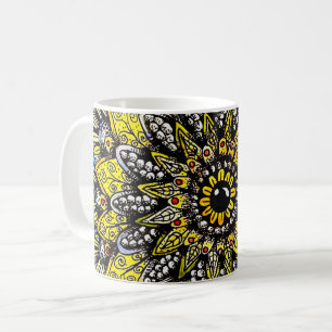 Mug Conception de mandala dessinée à la main jaune ver