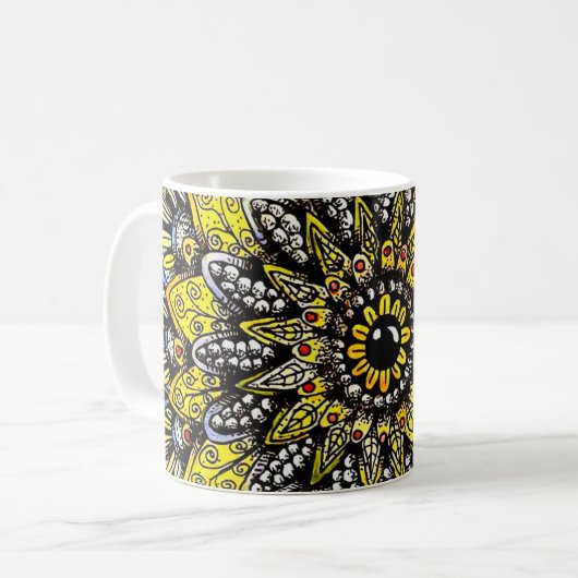 Mug Conception de mandala dessinée à la main jaune ver (Devant gauche)