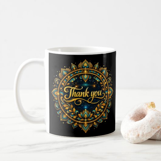 Mug Conception de mandala élégante dorée "Merci" avec  (Avec donut)