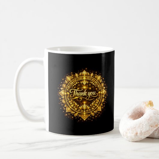 Mug Conception de mandala élégante "Merci" dorée avec  (Avec donut)