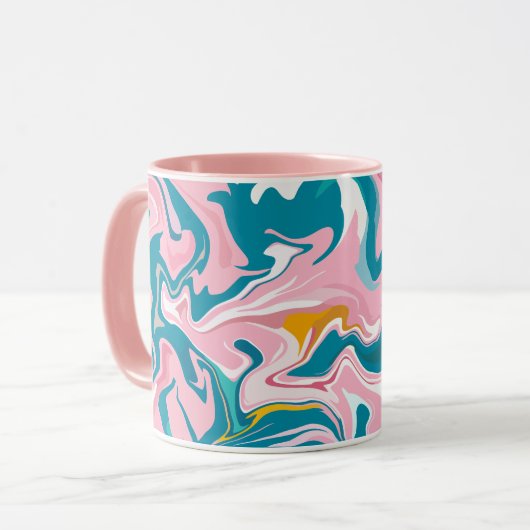 Mug Conception de marbre fluide avec rose et sarcelle (Devant gauche)