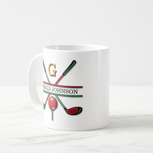 Mug Conception de monogramme de golf de Noël (Devant gauche)