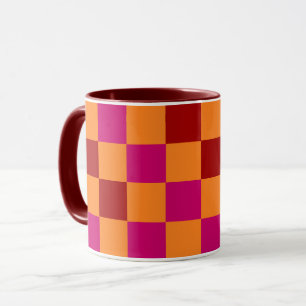 Mug Conception de motif à carreaux rouge orange rose