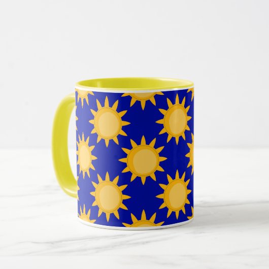 Mug Conception de motif de soleil sur fond bleu (Devant gauche)
