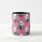 Mug Conception de motif de tête de loup blanc rose  (Centre)