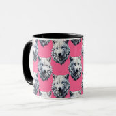 Mug Conception de motif de tête de loup blanc rose  (Devant gauche)