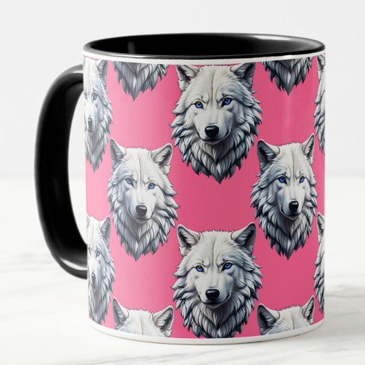 Mug Conception de motif de tête de loup blanc rose 