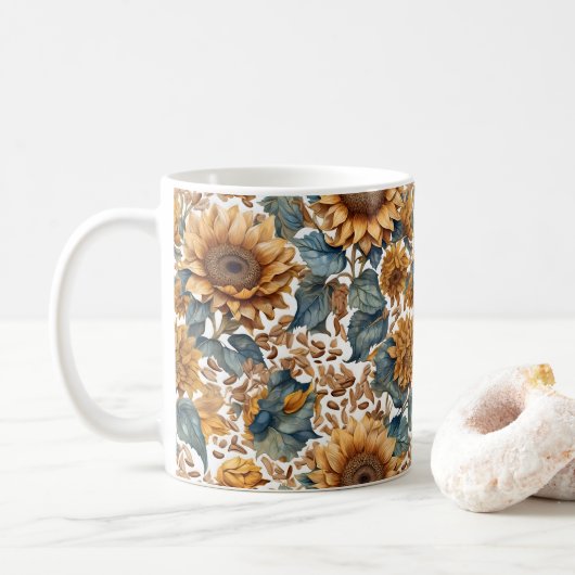 Mug Conception de motif de tournesols dansants (Avec donut)