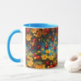 Mug Conception de motif floral jaune et rouge vibrant