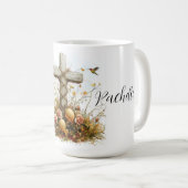 Mug Conception de Pâques avec Croix Rustique et Fleurs (Devant droit)