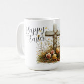 Mug Conception de Pâques avec Croix Rustique et Fleurs (Devant gauche)