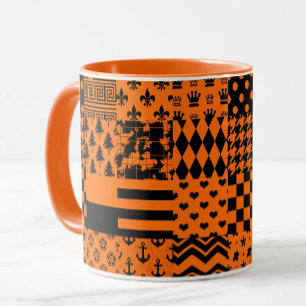 Mug Conception de Patchwork Motif mixte orange noir