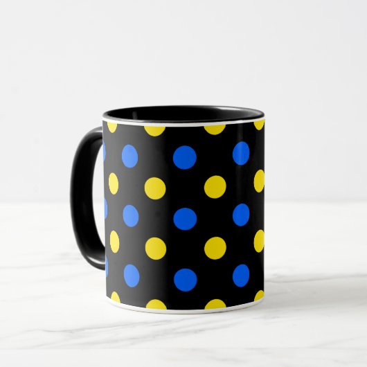 Mug Conception de points noirs bleus jaunes (Devant gauche)
