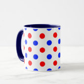 Mug Conception de points polka blancs rouges bleus (Devant gauche)