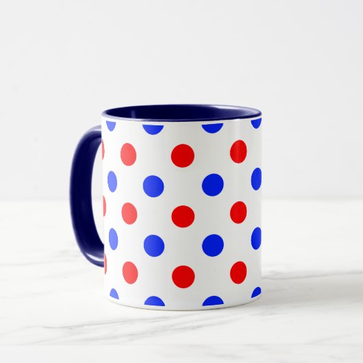 Mug Conception de points polka blancs rouges bleus (Devant gauche)