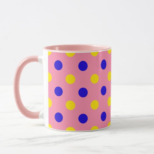 Mug Conception de points polka rose bleu jaune (Gauche)