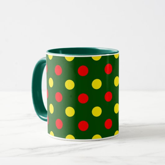 Mug Conception de pois verts rouges jaunes (Devant gauche)