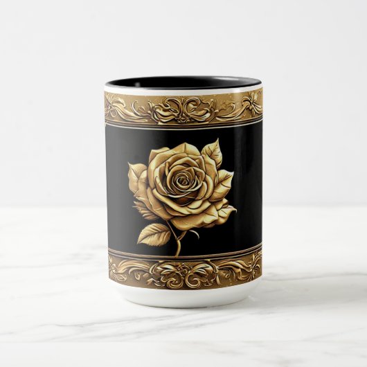 Mug Conception de rose artistique dorée avec détails o (Centre)