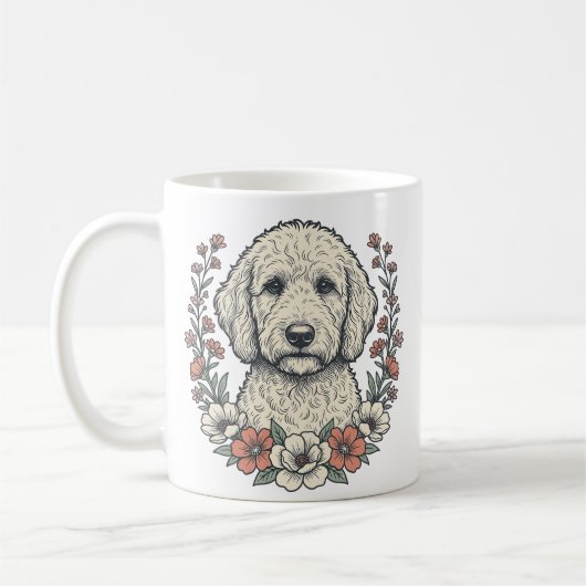 Mug Conception de T-Shirt de portrait de chien bouclé (Gauche)