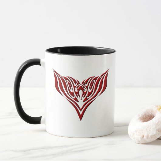 Mug Conception de tatouage tribal d'oiseaux ailés roug (Avec donut)