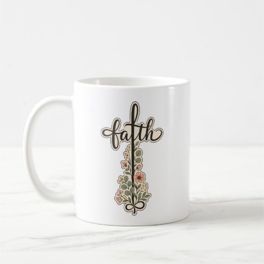 Mug Conception de typographie de croix florale de foi (Gauche)