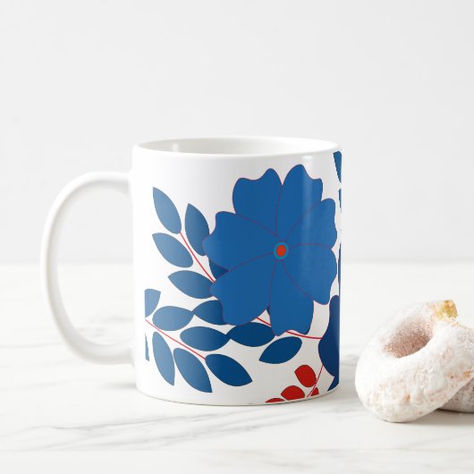 Mug Conception de vecteur de fleurs bleues simple (Avec donut)