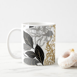 Mug Conception de vigne à feuilles élégante or, noir e