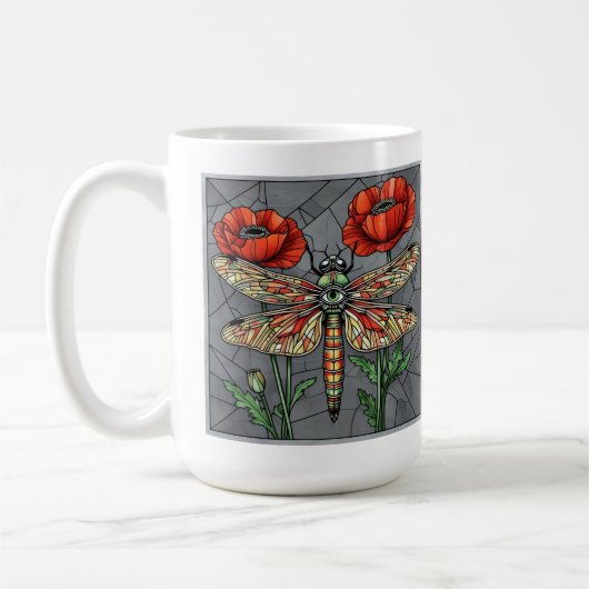 Mug Conception de vitrail de libellule œil de pavot vi (Gauche)