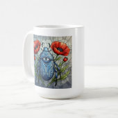 Mug Conception de vitrail de scarabée fleur de pavot v (Devant gauche)