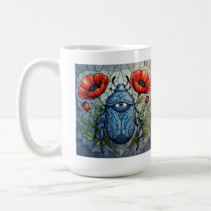 Mug Conception de vitrail de scarabée fleur de pavot v
