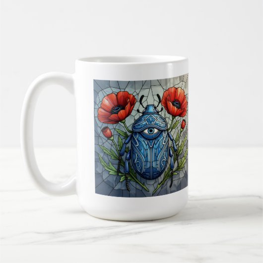 Mug Conception de vitrail de scarabée fleur de pavot v (Gauche)