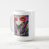 Mug Conception de vitrail papillon fleur de pavot (Devant gauche)