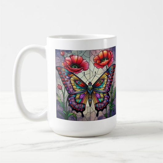 Mug Conception de vitrail papillon fleur de pavot (Gauche)