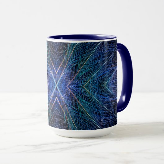 Mug Conception des plumes fractées bleues (Devant droit)