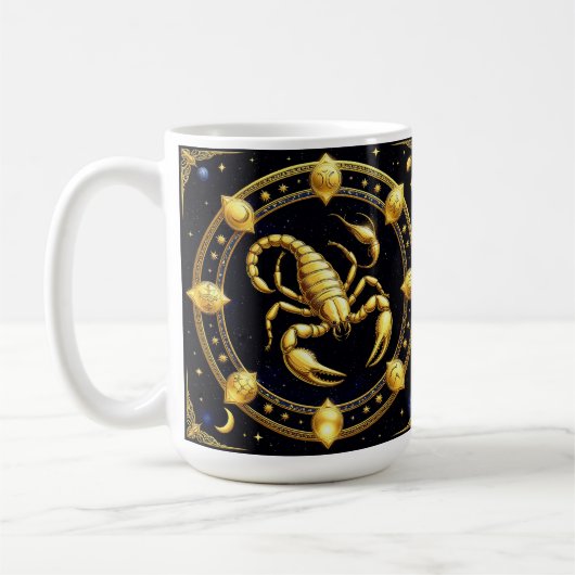 Mug Conception du zodiaque Scorpion doré avec ornement (Gauche)